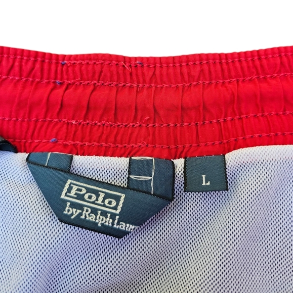 Polo by Ralph Lauren Men's Cobalt Blue/ Red Swim Shorts. - Picture 4 of 5